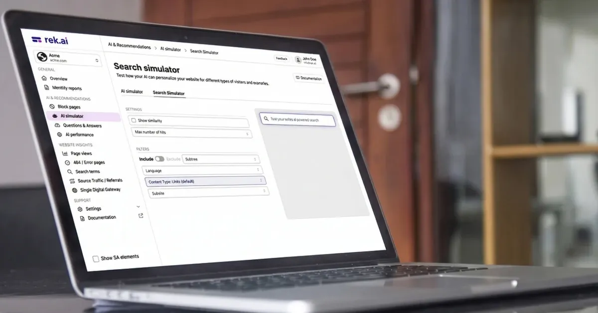 rek.ai's AI tool for websites, shown on a laptop